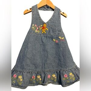 Denim Kids Casual Dress with Floral Embroidery